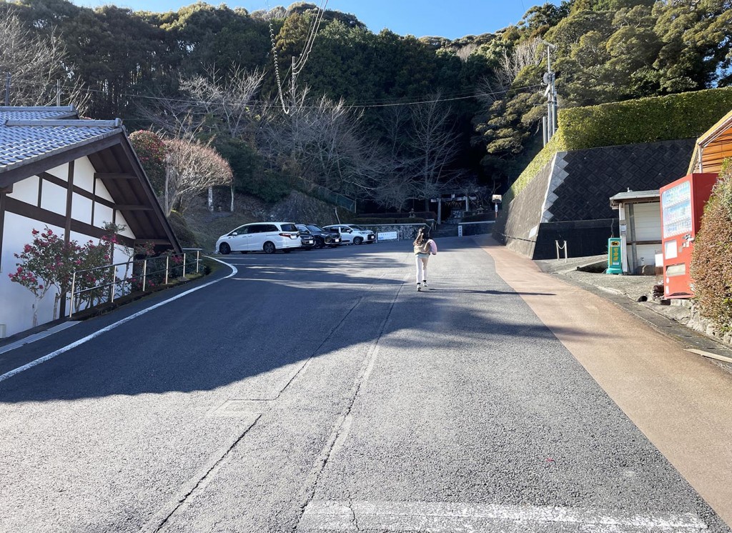 坂を登って美術館へ。写真の左側は上原美術館のアトリエ、正面は日枝神社。